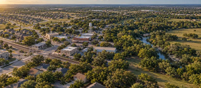 Aerial view of a roof in Cibolo, TX