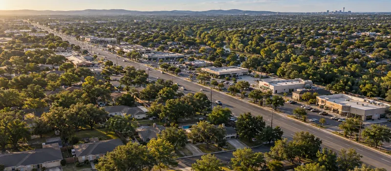 Aerial view of a roof in Leon Valley, TX