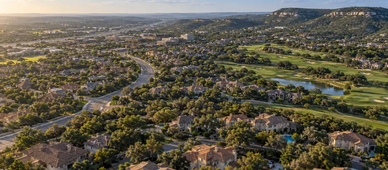 Aerial view of a roof in Stone Oak, TX