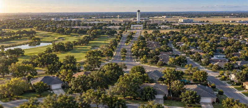 Aerial view of a roof in Universal City, TX